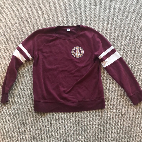 Burgundy Sweater w/ Gold Peace Sign - Picture 1 of 2